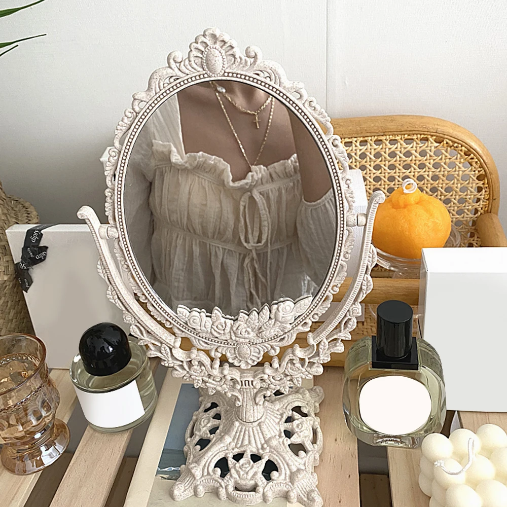 

Makeup Mirror Cutelife Nordic Silver Plastic Vintage Decorative Mirror Bedroom Mirror Ins Table Irregular Standing Glass Mirror
