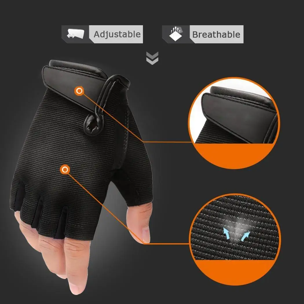 Men Cycling Rowing Weightlifting Power Grip Half Pair of Finger Sports Exercise Adults Gloves Black | Спорт и развлечения