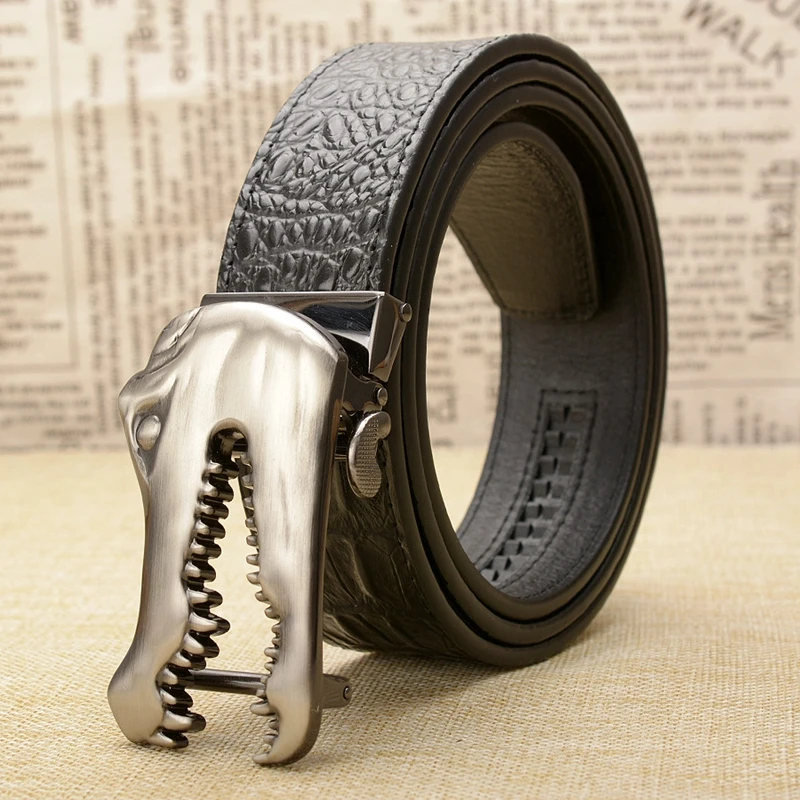Ремень мужской из натуральной кожи с пряжкой под крокодиловую кожу|Мужские