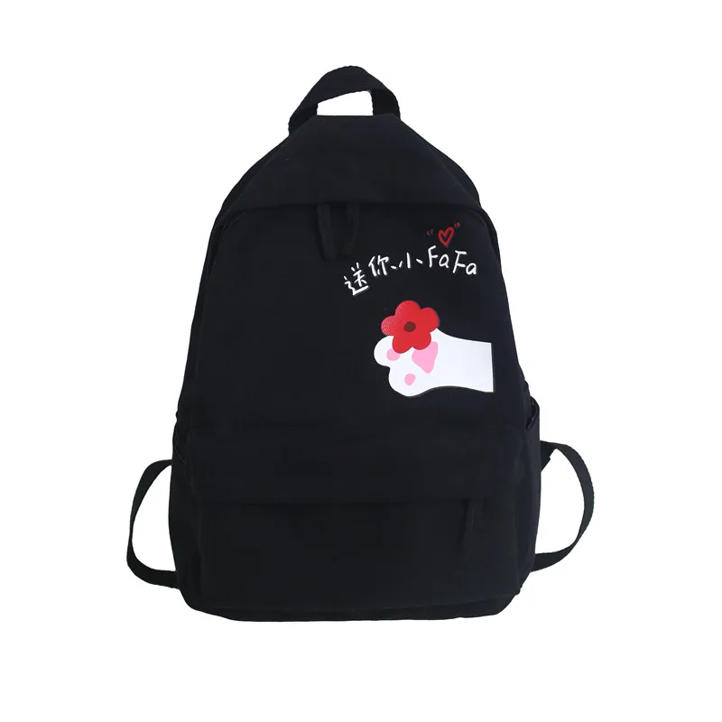 Menghuo элегантный дизайн цветок холщовый рюкзак женская черная сумка школьные