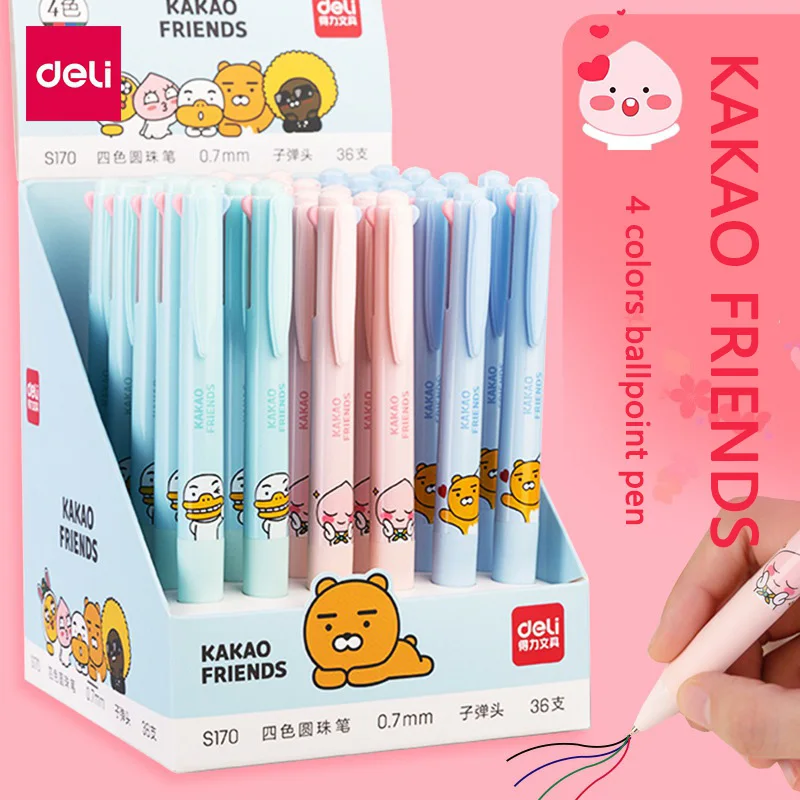 Deli разноцветная шариковая ручка KAKAO FRIENDS 4 цвета в 1 милые корейские канцелярские