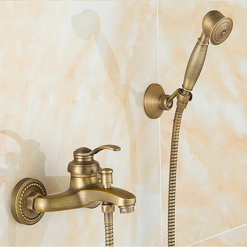 Antique Brass Bathroom Faucet Wall Mounted Bathtub Shower With Hand Held Head bath Sets | Обустройство дома