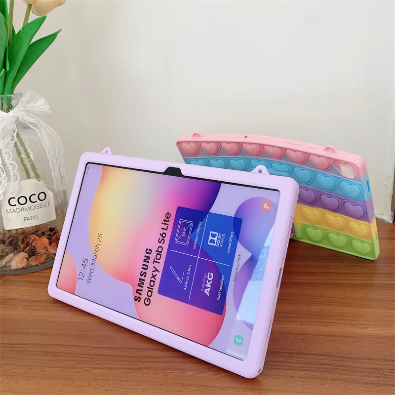 

Детский чехол для Samsung Tab A7 T500, мягкий силиконовый чехол с защитой от падения, с подставкой из поликарбоната, наплечным ремнем, задний Чехол д...