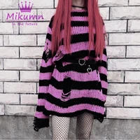 gothic grunge striped knitted sweater women long pullovers loose thin punk sweaters jumpers mujer jersey chic streetwear