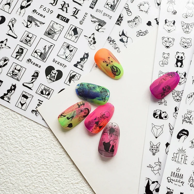 Черные стикеры для дизайна ногтей своими руками 2020 клейкие наклейки инструмент
