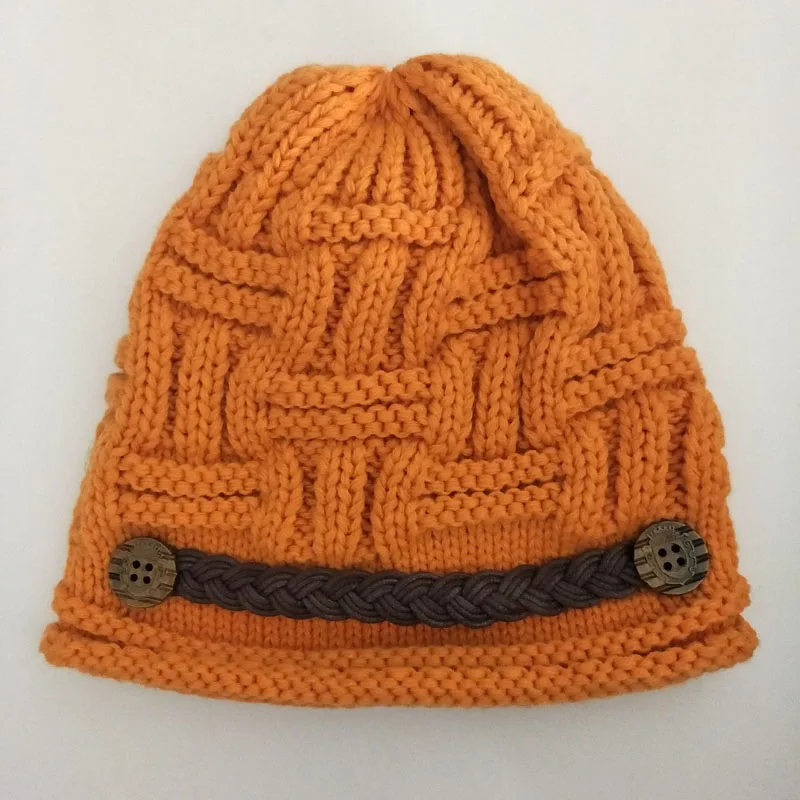 Orange Модные женские вязаные шапки Теплые повседневные однотонные шапки зимние шапки для девочек - Цвет: Orange