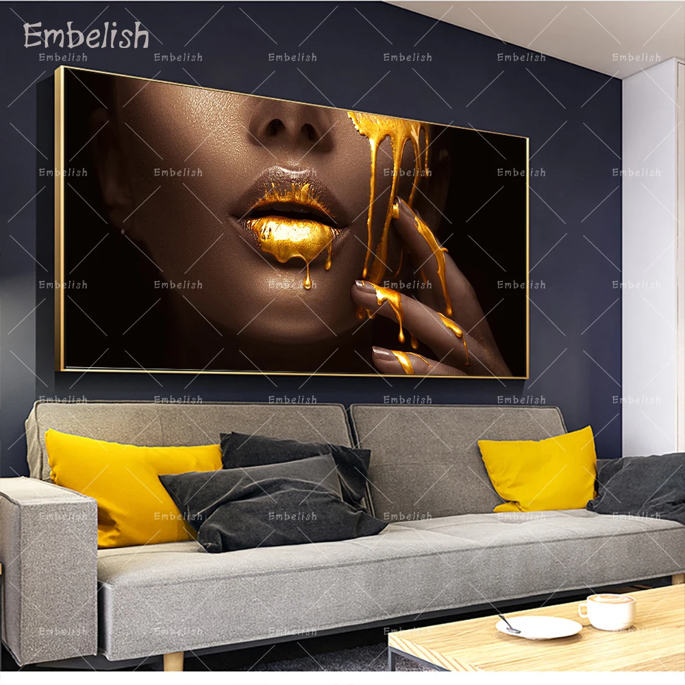 

Embelish 1 Pieces Large Wall Art Pictures For Living Room Women Face With Golden Liquid Home Decor Posters HD Canvas Paintings