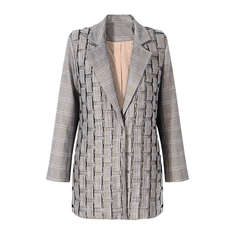 

MSXU ZA 2020 New Women Fashion Autumn Plaid Suit Work Office Lady Suit Slim Manual Crimping Casual Female Blazer Chic Tops