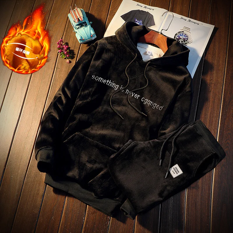 2019 Мужской комплект зимний Бархатный спортивный костюм золотого цвета мужская