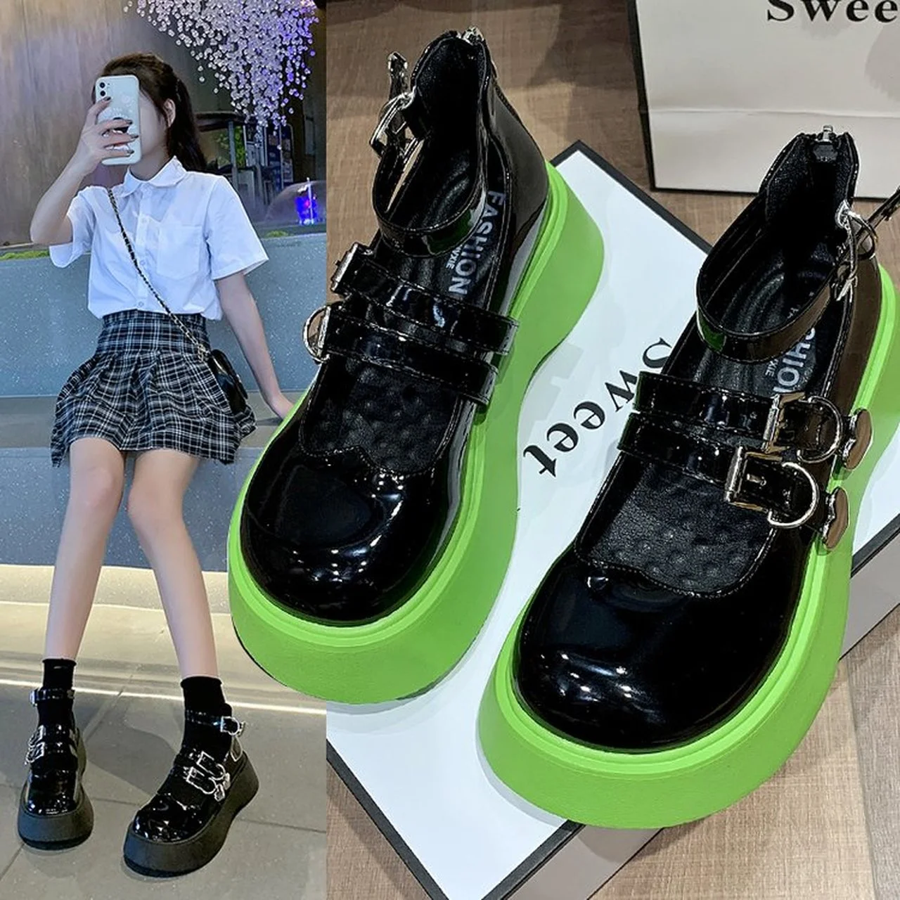 

Women Shoes Sweet Lolita Shoes Platform Round Head Thick Heel Cross Bandage Kawaii Shoes Cosplay Mary Jane Shoes Heart Buckle