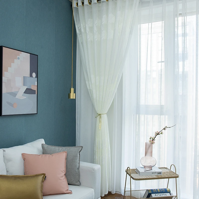 

American Pastoral Leaf Curtain Breathable Fashion Semi-shading Mosquito Net Tulle For Living Room Balcony Window Screen X-JD808F
