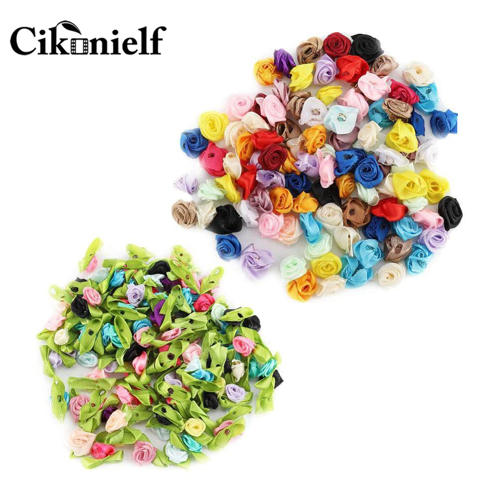 100 шт./лот Мини атласная лента ручной работы с розетками тканевая Цветочная