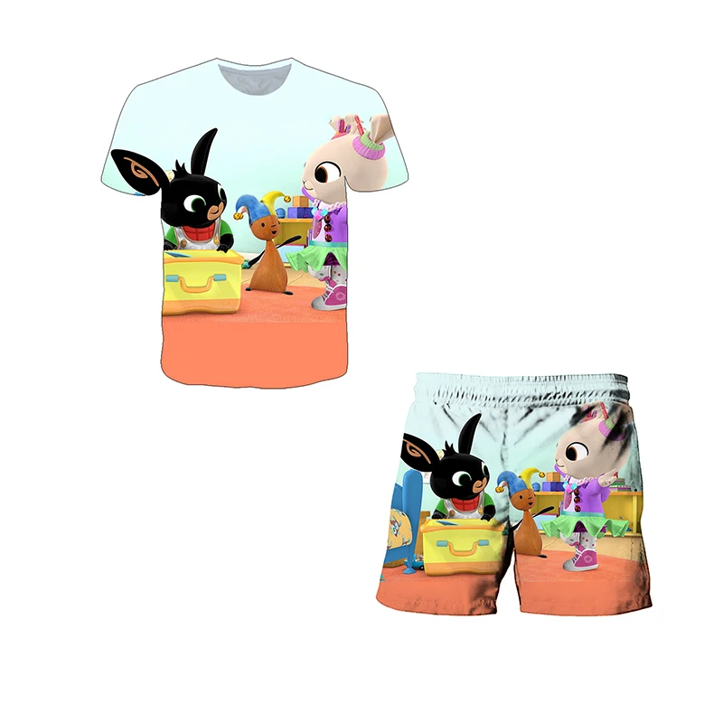 

Bing Children's Set Beach Shorts Cartoon Anime Printed Boys/Girls Funny Harajuku t-shirt 3D Kids Summer Casual Short Suit