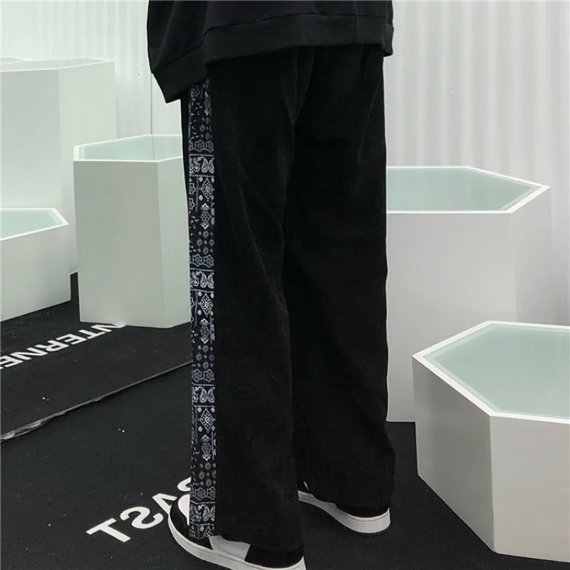 

HARAJPOO Women Pants Autumn Spring Korean INS Street Retro Cashew Flower Couple Versatile Loose Corduroy Casual Trousers