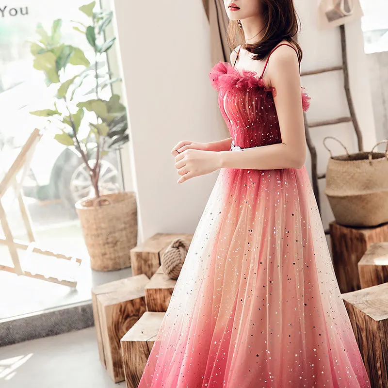 

2020 New Banquet Evening Dress Long Female Gradient Tulle Night Party Prom Gowns Robe De Soiree