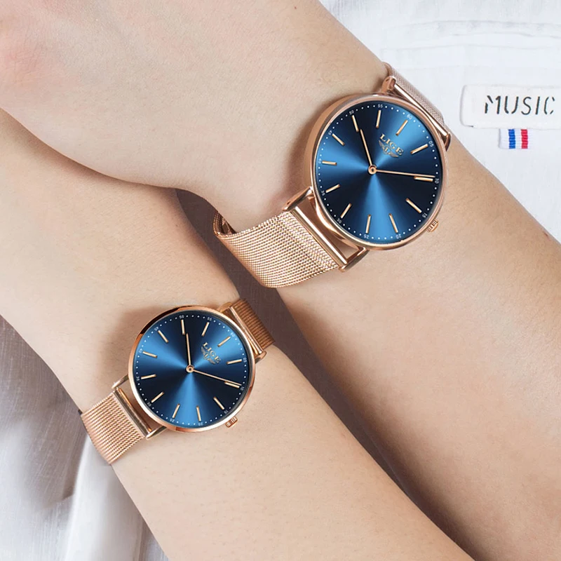 Часы для пар LIGE Роскошные Кварцевые часы влюбленных Женщин водонепроницаемые