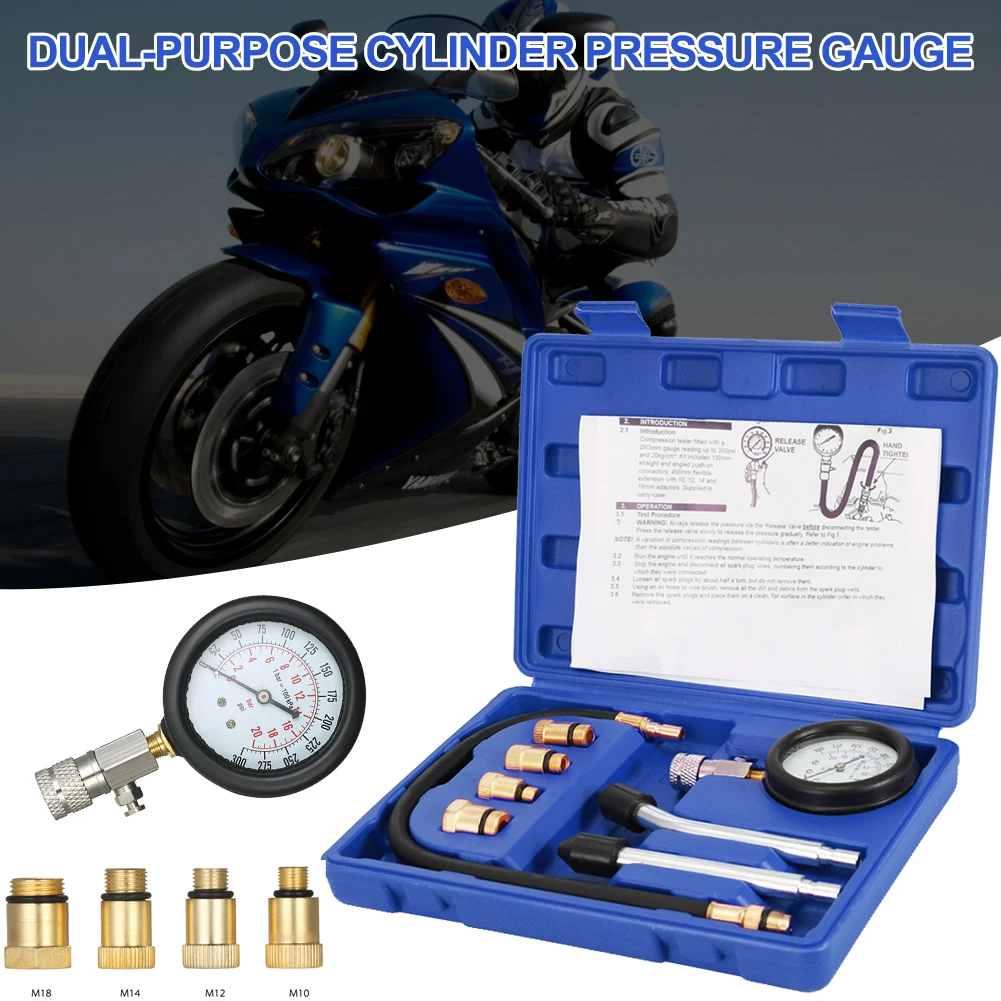 

8 Pcs Petrol Engine Cylinder Compression Tester Kit 300PSI Cylinder Pressure Test Gauge Tool for Testing Motorcycle Auto Car
