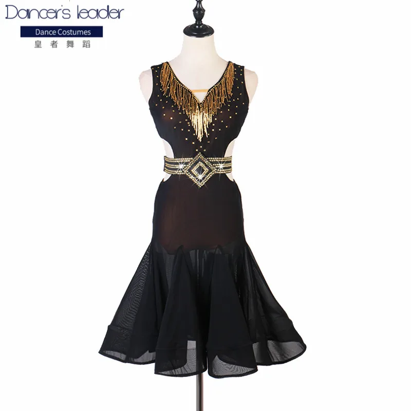 2020 New latin dress competition dresses junior kids women samba rumba tango latin dance dress black sequin