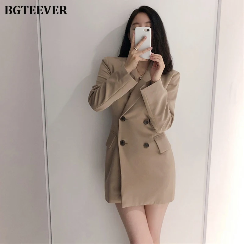 Модный двубортный женский пиджак пальто тонкий зазубренный воротник Женская