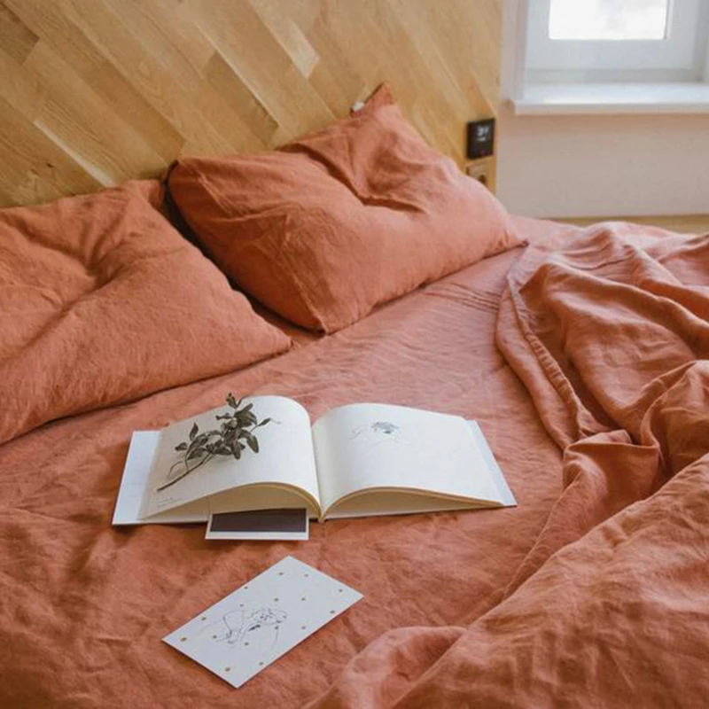 

4pcs 100% Pure Linens Duvet Cover Queen King Size Bed Linen Single Quilt Covers Nordic Bedding Bed Sheet Set Linnen For Home