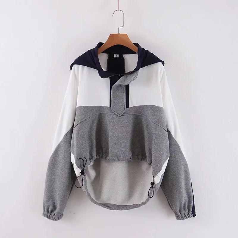 

2020 Spring Autumn Patchwork Women's Hoodies Contrast European Sweatershirt Hoodie Loose Pullover