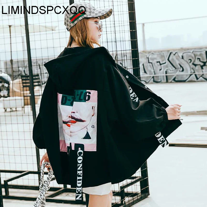 Женская джинсовая куртка в стиле Харадзюку свободная черная из денима уличная