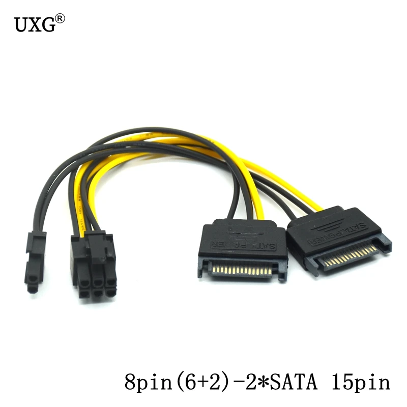 

Кабель питания PCI-E с 15 контактами SATA male на 8 штырьков (6 + 2), двойной кабель SATA 20 см с 15 контактами на 8 штырьков, провод 18AWG для видеокарты