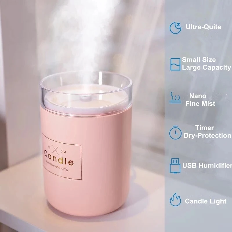 

280ML Candle Ultrasonic Air Humidifier Romantic Light USB Essential Oil Diffuser Car Aroma Anion Mist Maker Electricity For Home