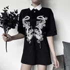 Черный Дракон, хлопковое Летнее мини-гот свободное платье-рубашка; 2021 хлопковая футболка с короткими рукавами в стиле Харадзюку для костюмированной вечеринки Готический рубашка короткие платья, женская верхняя одежда