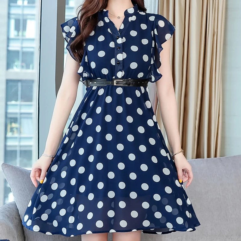 

Women Beach Mini Dress New Fashion Red Dot Print Sexy V-neck Thin Black 3XL Chiffon Boho Vacation Party Runway Dresses Vestidos