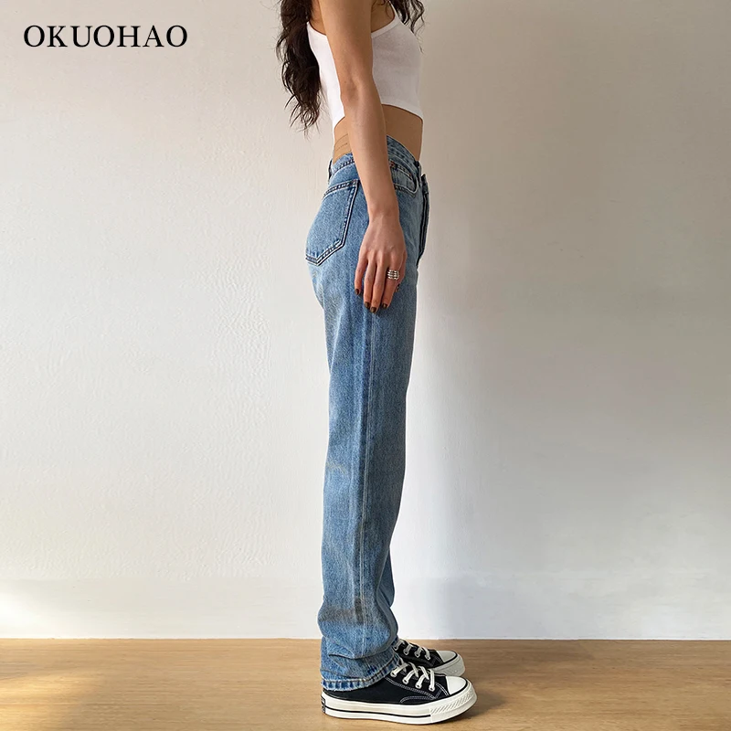 Джинсы для мамы прямые брюки потертые свободные с высокой талией размера плюс