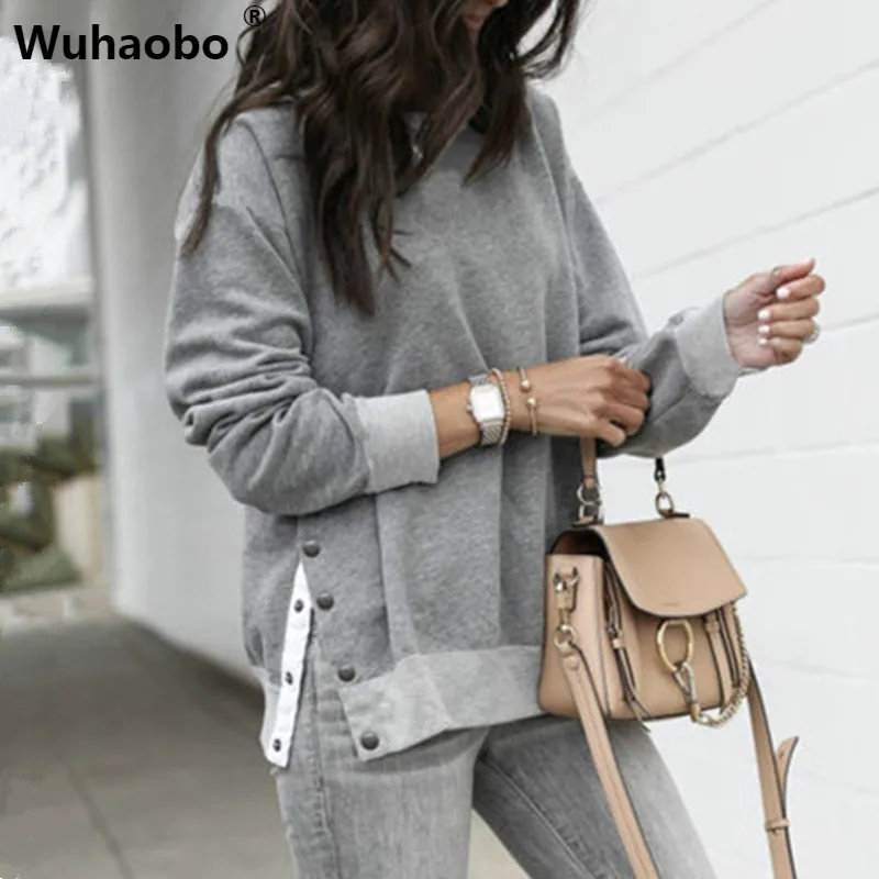 Wuhaobo осенние толстовки пуловер Топы зимние теплые женские с длинным рукавом