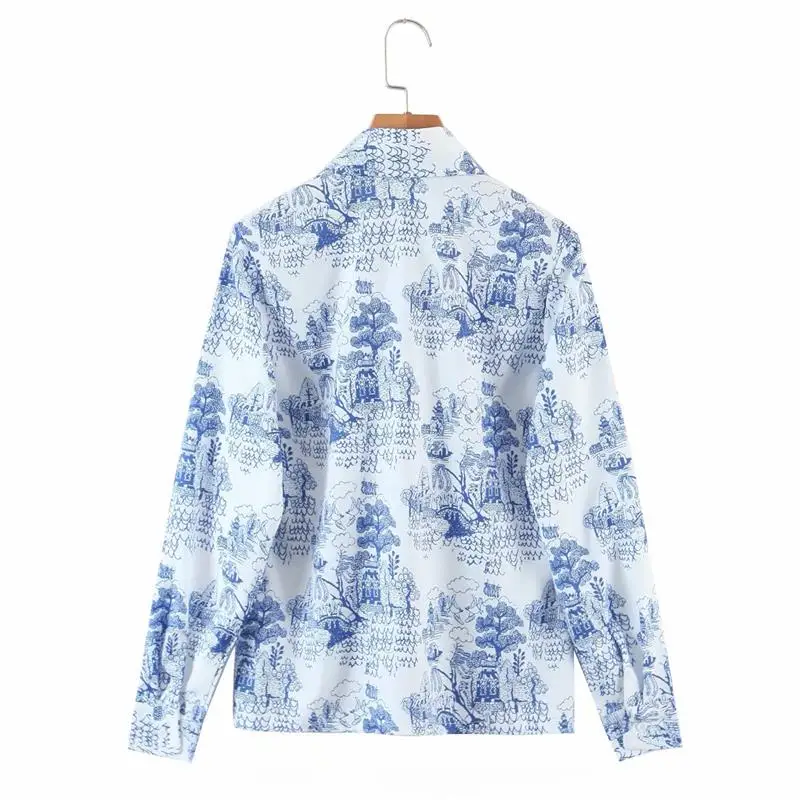 

Summer Women Casual Blouse 2021 New Long Sleeve Printed Shirt Turn Down Collar Female Loose Thin Top Single Breasted Blouse