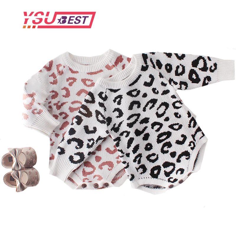 Новый леопардовый комбинезон для маленьких девочек Хлопковый вязаный младенцев