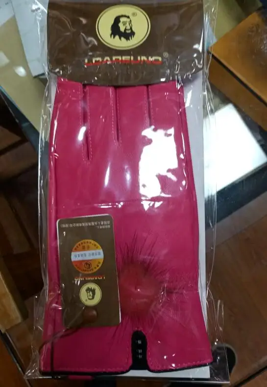 rose Женские перчатки из натуральной кожи, тонкие, весна-осень, варежки из натуральной кожи, меховые перчатки, женские модные перчатки, норковый мех, помпон - Цвет: rose
