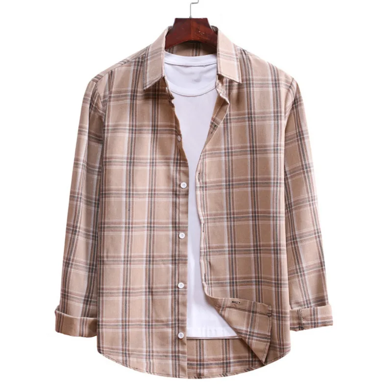 Men Flannel Plaid Shirt 2021 Autumn Casual Long Sleeve Shirts Soft Comfort Slim Fit Brand Brown Checked Shirt camisas de hombre