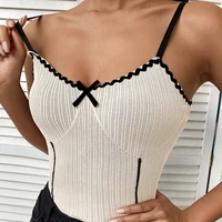 new style sleeveless vest short retro pinstripe corset top women sexy bow lace patchwork cute camisole harajuku vest t shirt y2k