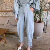 vintage fashion high waisted jeans loose single breasted straight wide leg casual pants pantalones de mujer cintura alta