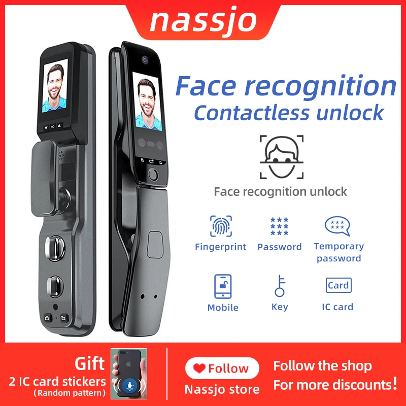 Get Nassjo Face Recognition Lock Smart Door Lock Fingerprint Digital Electronic Lock Home Security IC Card Fingerprint Password