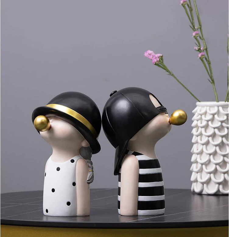 

NORDIC CUTE BUBBLE BOY GIRL DOLL RESIN SCULPTURE ACCESSORIES DESKTOP ENTRANCE FIGURINES CRAFTS HOME LIVINGROOM TABLE DECORATION