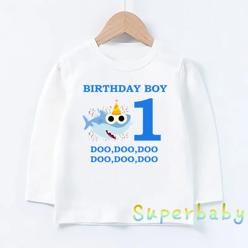 Свечи "Happy Birthday" для торта, Акула, 1-9 лет, футболка с принтом цифр, Забавные топы с рисунком для маленьких мальчиков и девочек, Детская футболка с длинными рукавами, LKP2441