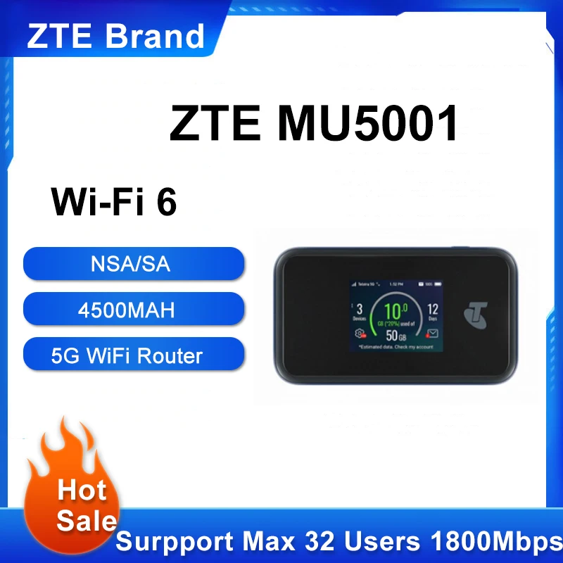 Оригинальный портативный Wi-Fi роутер, модель ZTE MU500/MU5001, Мобильная точка доступа, подсеть 6G, цветной сенсорный экран 2,4 дюйма, до 30 устройств
