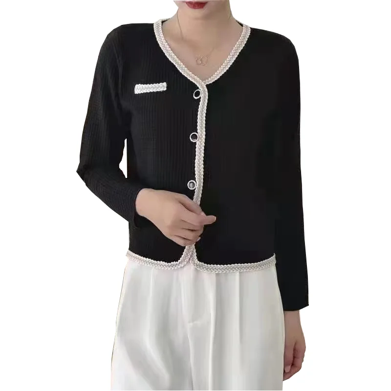 

New Autumn Fashion Loose Women Knit Cardigan Cute casual style woman knitted cardigans Black and white V-neck women's sweater