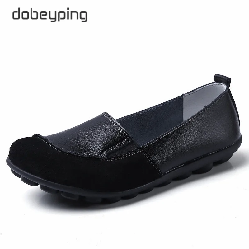 dobeyping 2020 New Flexible Woman Loafers Moccasin Women's Flats Genuine Leather Female Shoes Slip On Ladies Shoe Big Size 35-44