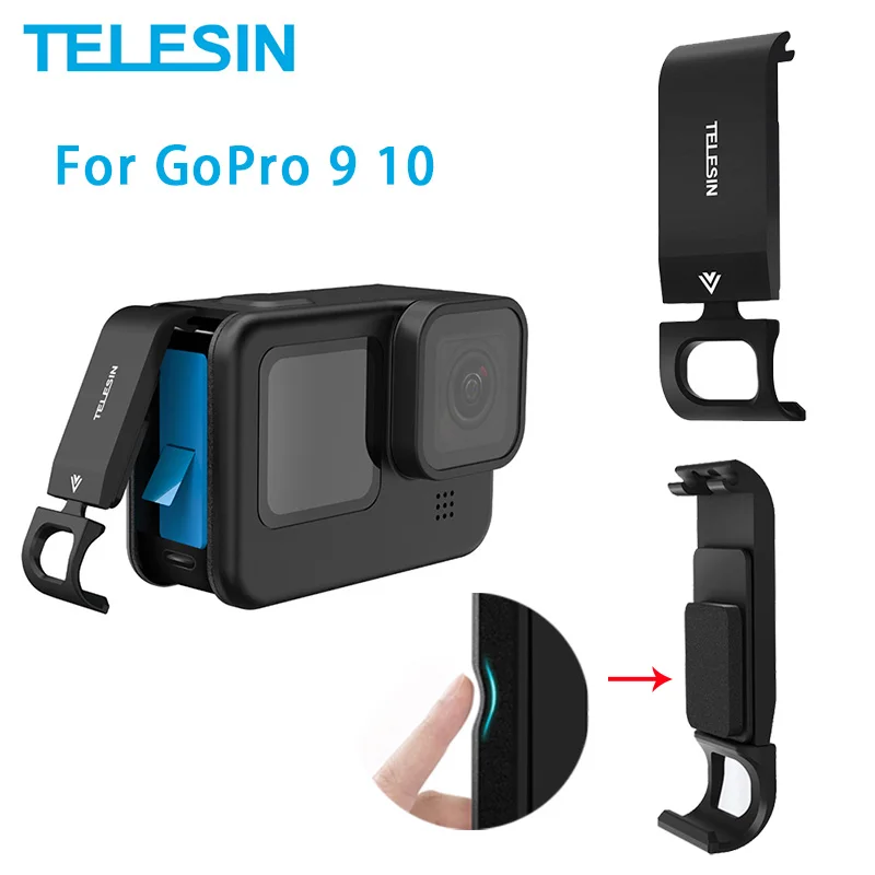 

TELESIN For GoPro 9 10 Battery Side Cover Lid Aluminium Alloy Easy Removable Type-C Charging Cover Port For GoPro Hero 9 10