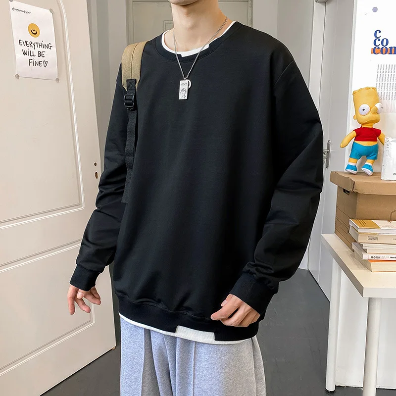 

Men Clothing 2021 Spring Autumn New Crewneck Sweatshirt Trend Solid Color Simple Versatile Loose Casual Men's Sweatshirt