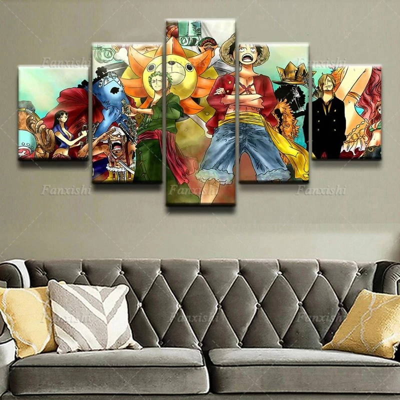 

5 Panel One Piece Anime Poster Luffy Zoro Wall Art Canvas Painting Modern Prints Pictures Boy's Living Room Home Decor Fans Gift