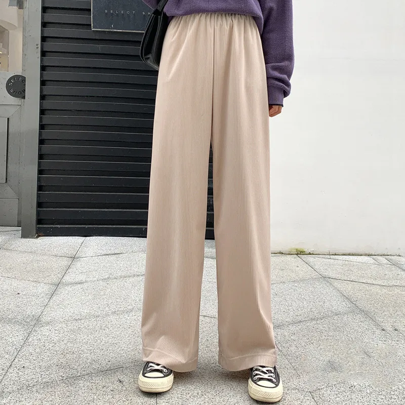 Зимние женские брюки с высокой талией и широкими штанинами осенние теплые черные