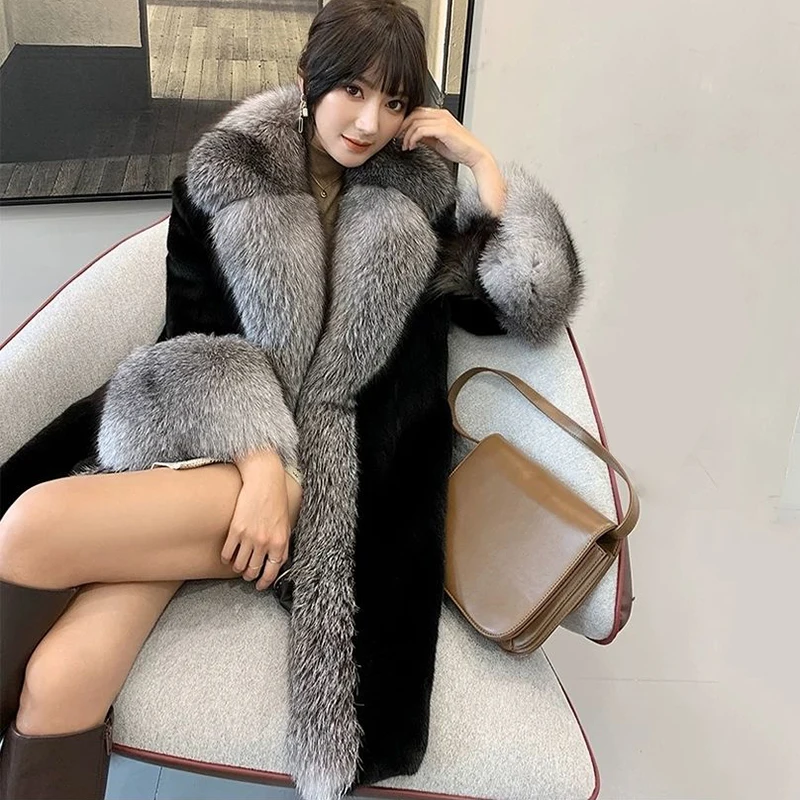 

3XL Luxury Faux Fox Fur Long Coat Winter High Quality Thick Warm Solid Color Overcoat Vintage Black Loose Fake Fur Jacket