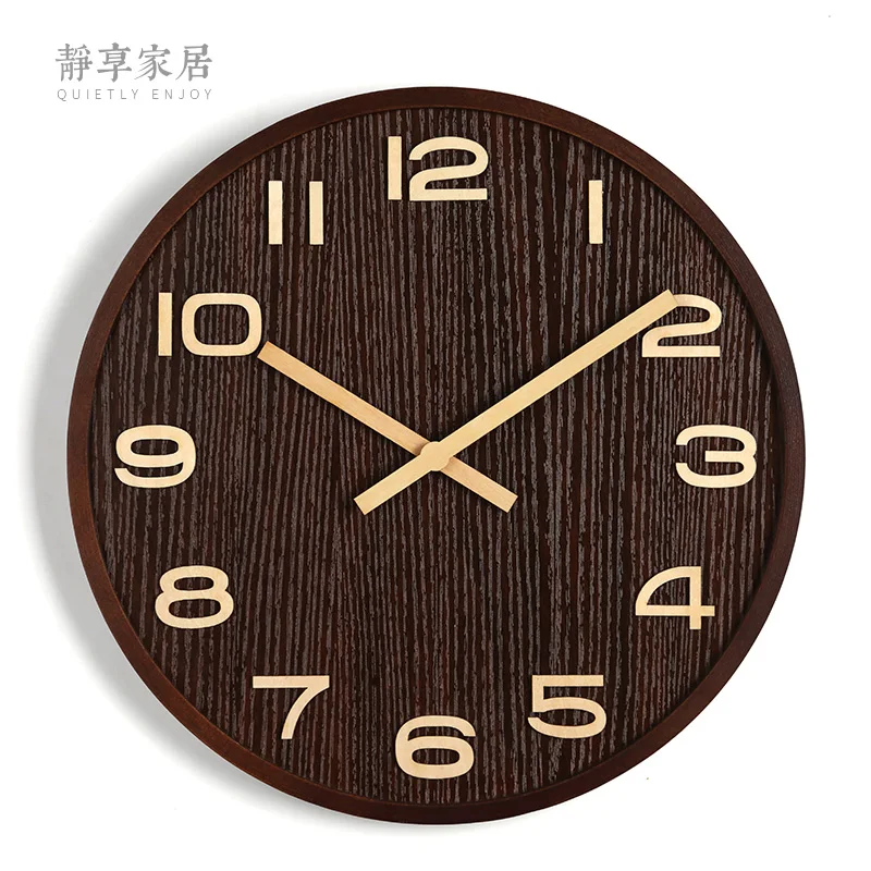 

Retro Nordic Large Wall Clock Wooden Living Room Home Decor Solid Creative Relogio De Parede Bedroom Silent Clocks Wall KK60WC